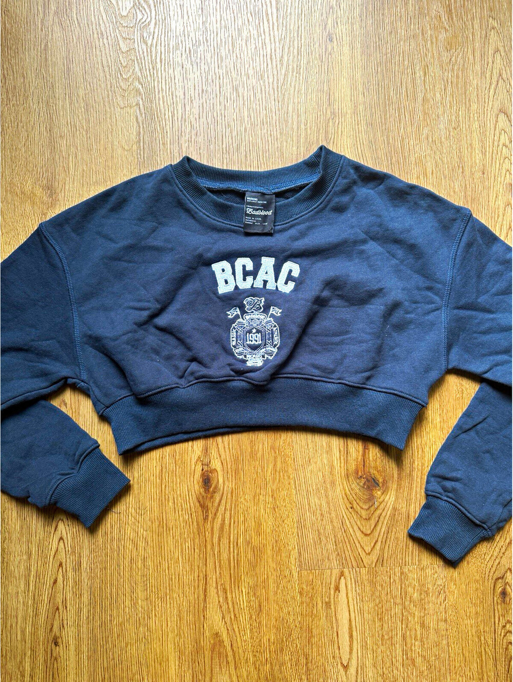 Badblood BCAC 1991 Cropped Sweatshirt XS Black Embroidered Y2K Pullover